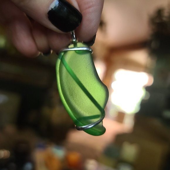 Natural Kharma by Avelon Jewelry - Mediterranean green sea glass pendant from Greece